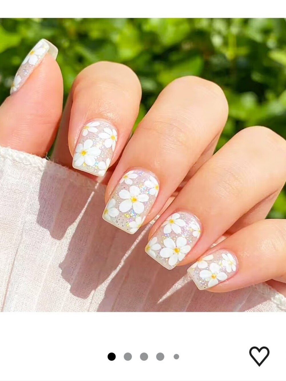 White Flower Press on Nails,Short Square